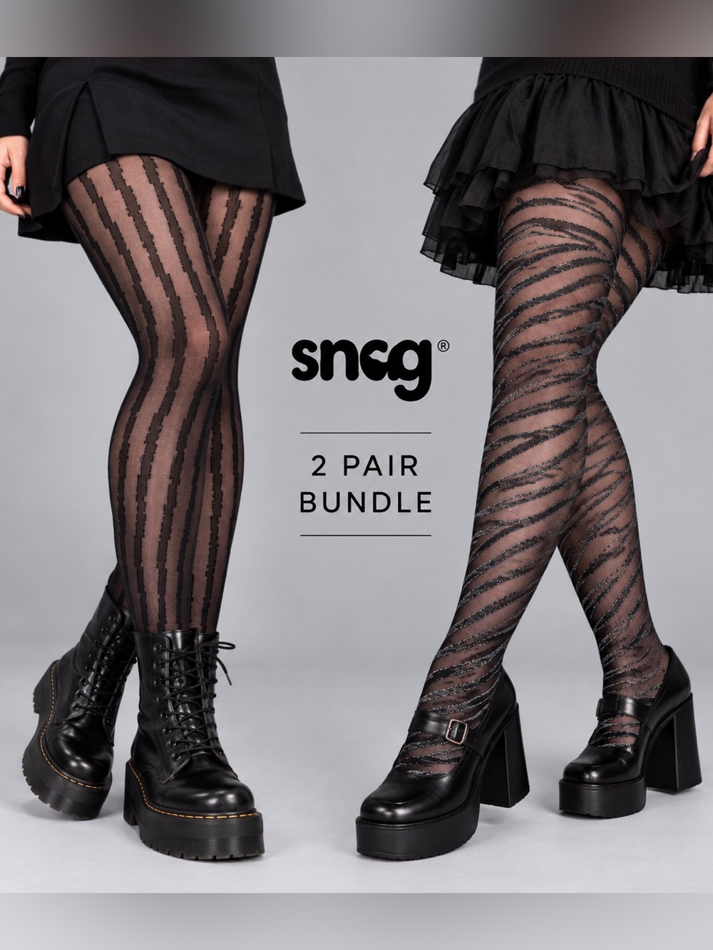 2pc Snag Tights Bundle Hellbent Zebra Cadabra Size E Black